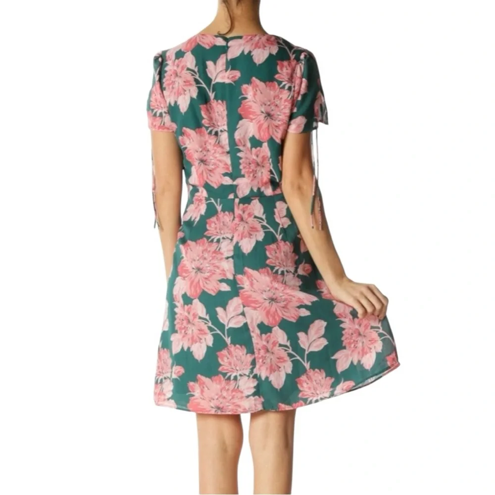 J. Crew Mercantile Floral‎ Printed Tie Shoulder Mini Dress Green Pink Size 8